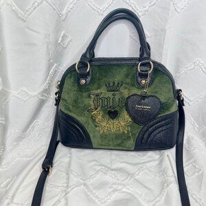 Juicy Couture Super Green Chocolate Heritage Bowler Velvet Satchel
